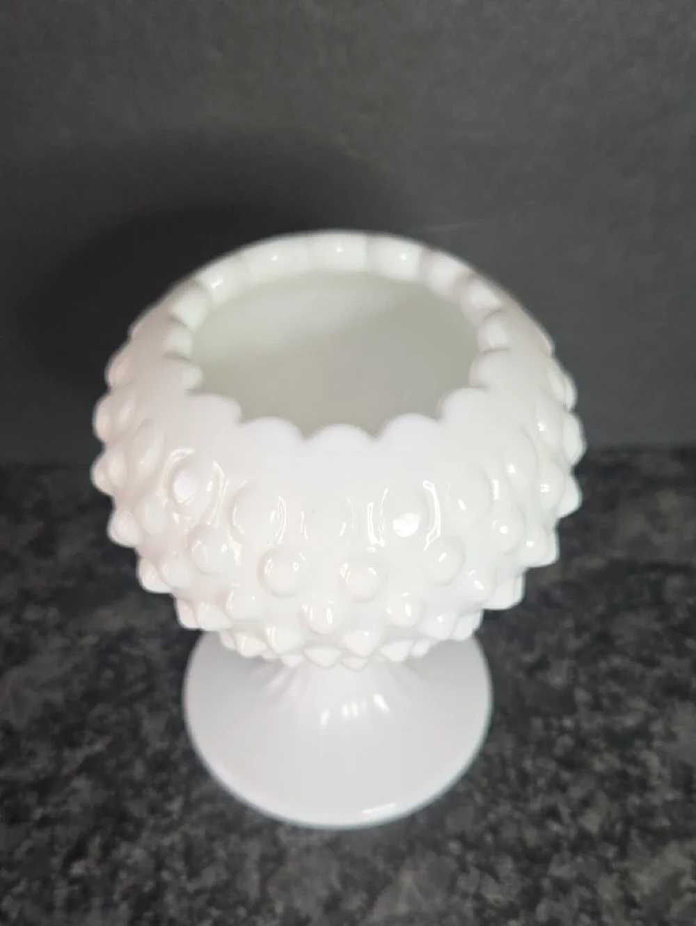 Vintage Fenton White Milk Glass Hobnail Pedestal Rose Bowl Vase